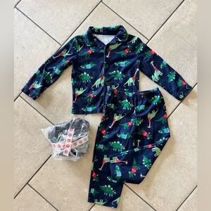 Carter's Holiday Dinosaur Flannel Pajamas - 2 matching 4T sets (1 NWT) bundle